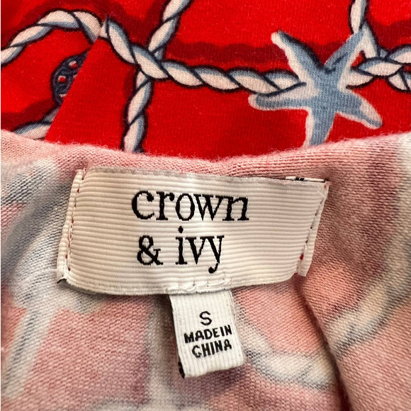 Crown & Ivy Mini Dress in Red w/Print of Rope Chains and Misc Objects Size Small - Picture 5 of 6